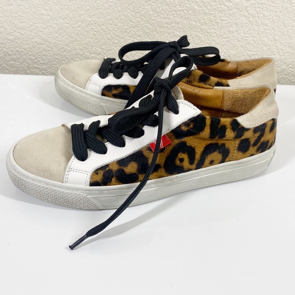 Veronica Beard Distressed Sami Leopard Calf Hair Suede Sneakers - Picture 2 of 11